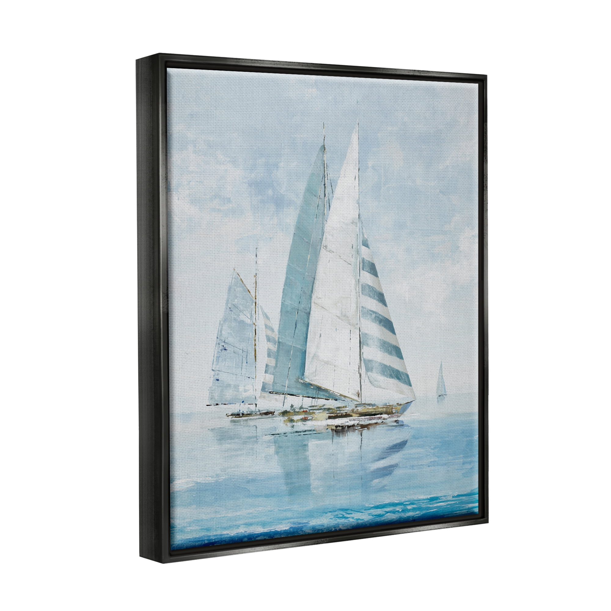 Stupell Industries Blue Maritime Sailboats Transportation Painting Black Floater Framed Canvas Art Print Wall Art, 17 x 21