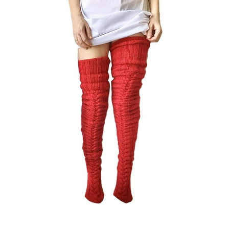 

Carolilly Women Winter Warm High Socks Cable Knit Over Knee High Long Leg Tube Leg Warmers Boot Socks
