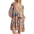 thumbnail image 2 of Women'S V-Neck Long Sleeve Printed Short Dress Loose Casual Bohemian Style Mini Beach Dress Apricot Color XL, 2 of 9