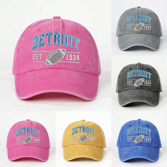Sun Hats for Women Women Embroidered Washed Detroit Adjustable Outdoor Casual Baseball Cap Black One Size