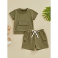 thumbnail image 2 of CIYCuIT Toddler Baby Boys Summer 2Pcs Outfits Short Sleeve Front Pocket T-shirt Tops with Elastic Waist Shorts 3M 6M 12M 18M 24M 3T Infant Casual Solid Color Shorts Sets, 2 of 9