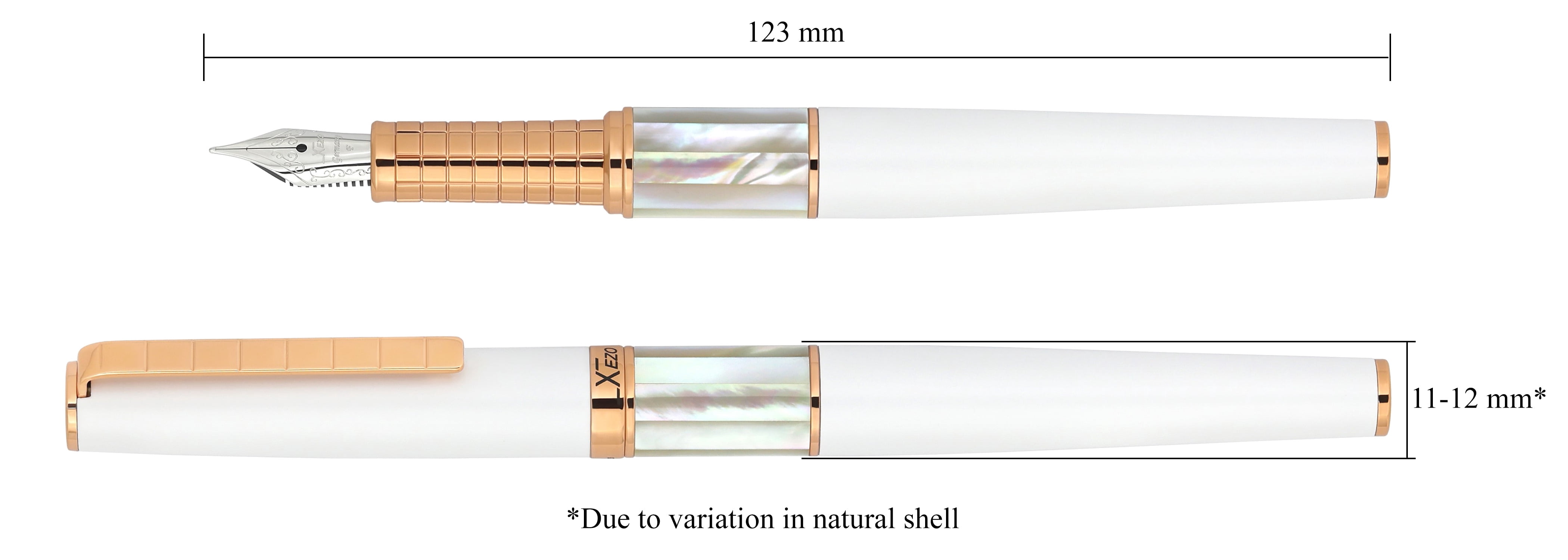 Xezo Speedmaster® White Brass Fountain Pen (Fine Nib) - With White Mother of Pearl  Rose Gold