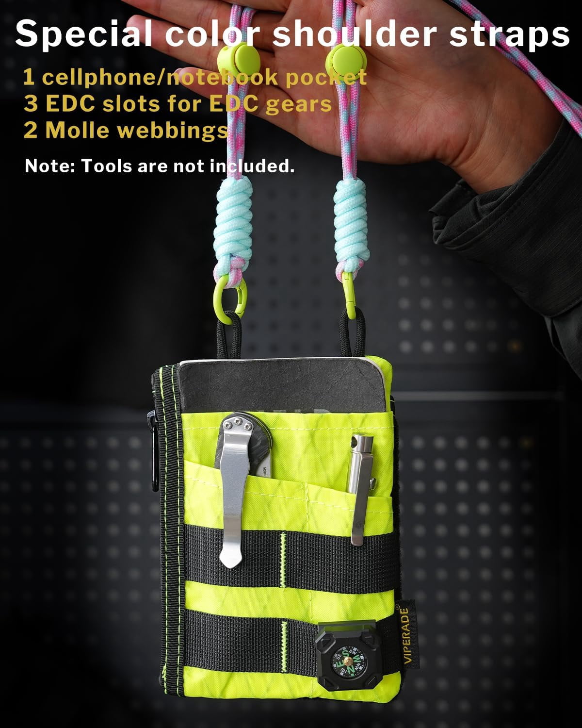 VIPERADE EDC Tool Pouch with Strap, 4 Multi-Purpose Pockets, Slim EDC Wallet Organizer for Men, Green