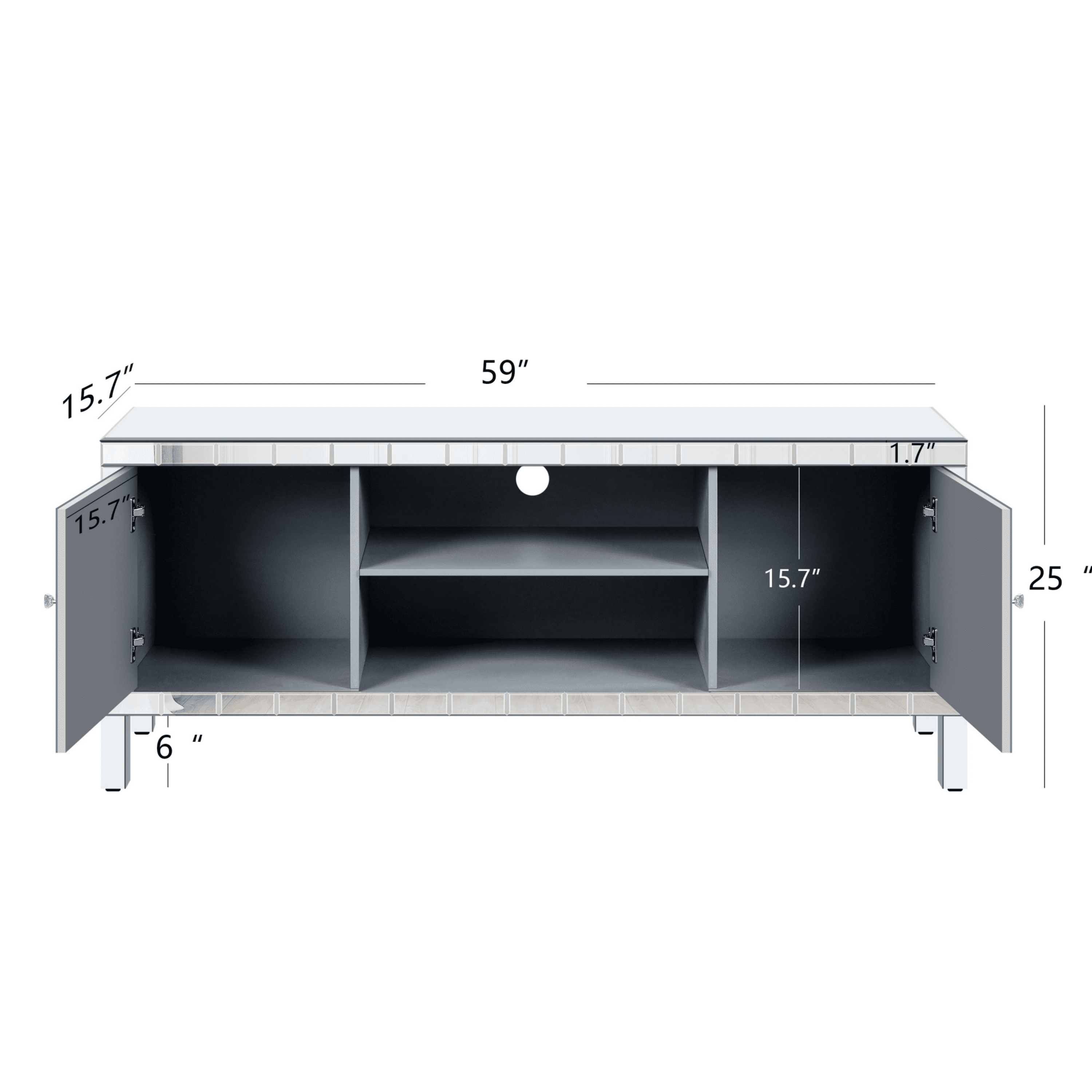 Atumcto Mirrored TV Stand for 65in TV, Silver Console with Storage Cabinets and Shelves, Modern Glam Entertainment Center for Living Room