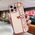 thumbnail image 2 of for iPhone 13 Pro Case Cute Love-Heart Plating Wristband Phone Cover for Women Girls Bling Soft Silicone Camera Lens Protection Bumper Shockproof Phone Case for iPhone 13 Pro (6.1'') - Pink, 2 of 14