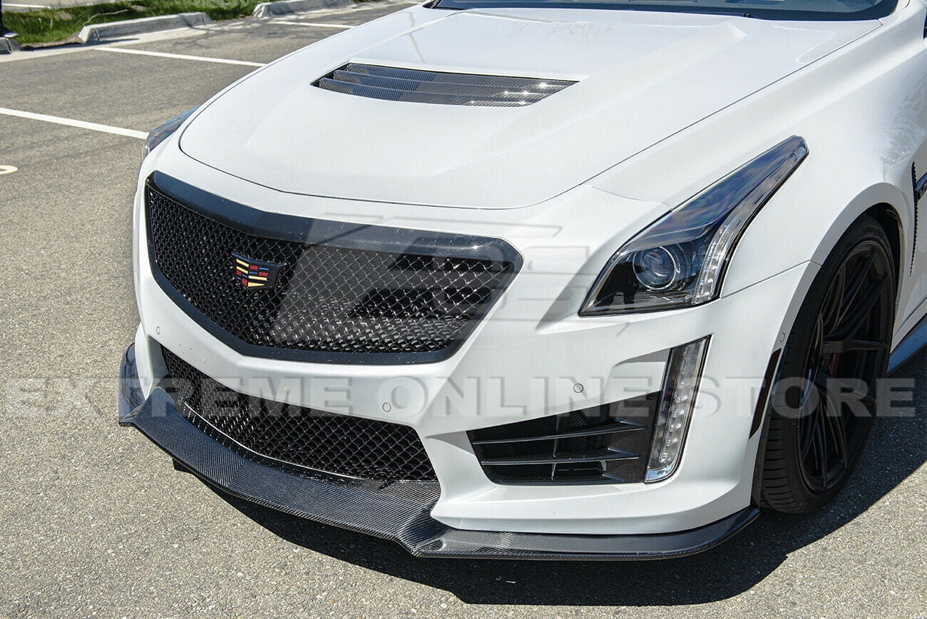 Extreme Online Store Replacement for 2016-2019 Cadillac CTS-V Carbon Package Style Carbon Fiber Front Bumper Lower Lip Splitter