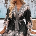 thumbnail image 5 of WTOBBY Women's Fashion Floral Print V-Neck 3/4 Sleeve Tie Waist Dress, Casual Midi Dress with Flattering Silhouette for Day to Night Transition,Black M, 5 of 6