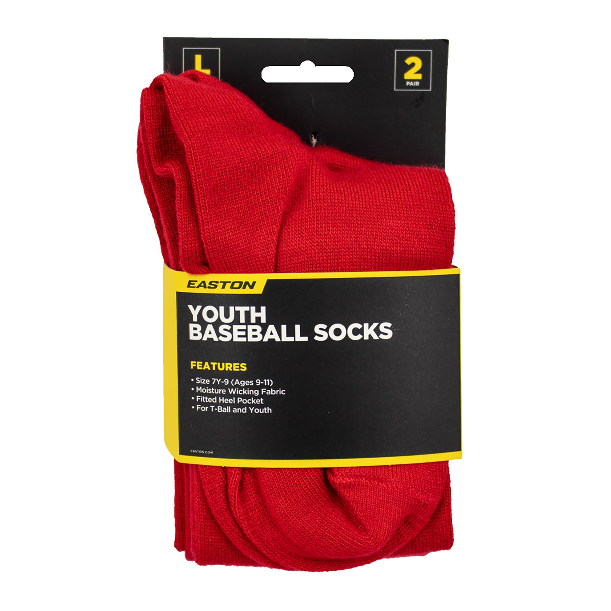 Easton Youth Baseball Socks, 2 Pair (Youth Large/Red)