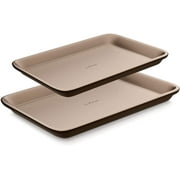 Nonstick Cookie Sheet Pan|2pc Large and Med MetalBakingTray Professional Quality Kitchen Cooking Non-Stick Bake Trays w/Rimmed Borders, Guaranteed NOT to Wrap-FDA Approved