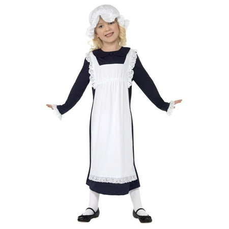 Smiffys 33714M White Victorian Poor Girl Costume with Dress, Apron & Hat - Medium