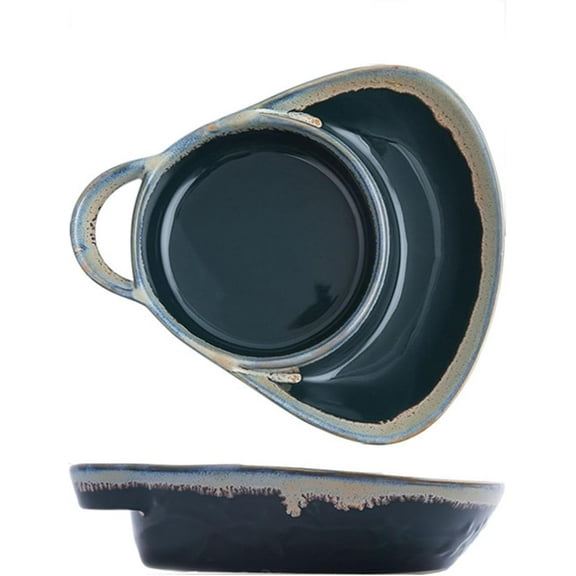 Stoneware Soup & Sandwich Bowl Combo Set – Dual-Compartment Plate with Handle（Navy Blue 1PCS）