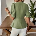 thumbnail image 6 of Turilly Women's Button-Up T-Shirts Fashion Ladies Casual Solid Color V-Neck Short Sleeve Top Green S, 6 of 6