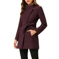 thumbnail image 5 of Allegra K Women's Stand Collar Tie Waist Winter Classic Long Trenchcoat, 5 of 7