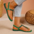 thumbnail image 6 of Kojanyu Women's Rhinestone T-Strap Flat Sandals Crystal Embellished Open Toe Summer Dressy Beach Wedding Shoes Comfortable PU Slip On Thong Sandals, 6 of 9