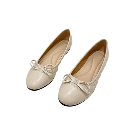 

Colisha Women Comfort Solid Loafers Daily Non-slip Flats Party Bow Beige 7.5