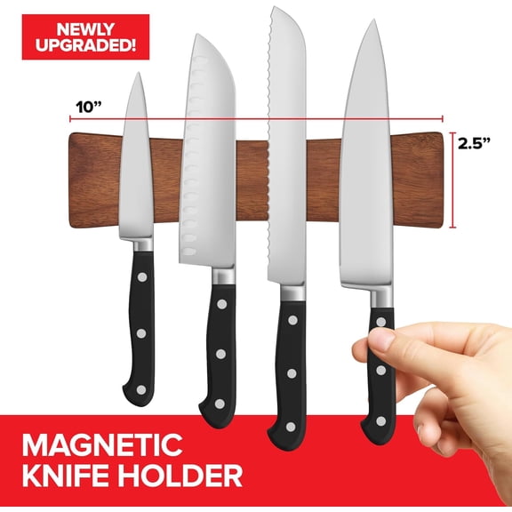 YUYAN-10 Inch Acacia Wood Magnetic Knife Holder with Multipurpose Use, Magnetic Knife Holders for Kitchen, Wooden Knife Rack, Magnet Strips for Knives & Metal Utensils, Tool Holder, Art Supply Organi