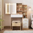 thumbnail image 2 of Twister.CK Makeup Vanity Desk with Sliding Mirror & Stool, 3-Color LED Lights, 4 Drawers, Power Outlet & Stool, Dressing Table, Natural, 2 of 8