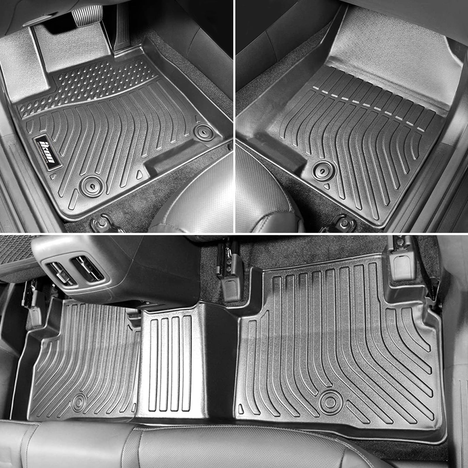 Ikon Motorsports Floor Mats Compatible With 2022-2025 Hyundai Tucson Hybrid, 3D Molded Custom Carpets 1st 2nd Row Front Rear Protection 3PC Pad Black TPE Thermo Plastic Elastomer All Weather Liner