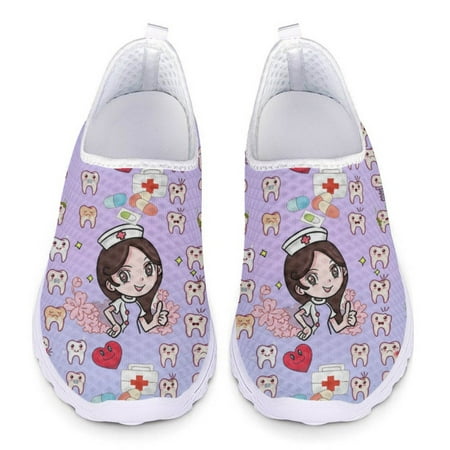 

Cartoon Dental Nurse Fairy Printed Casual Shoes Summer Lightweight Mesh Ladies Sneakers Protect Teeth Design Flat Shoes