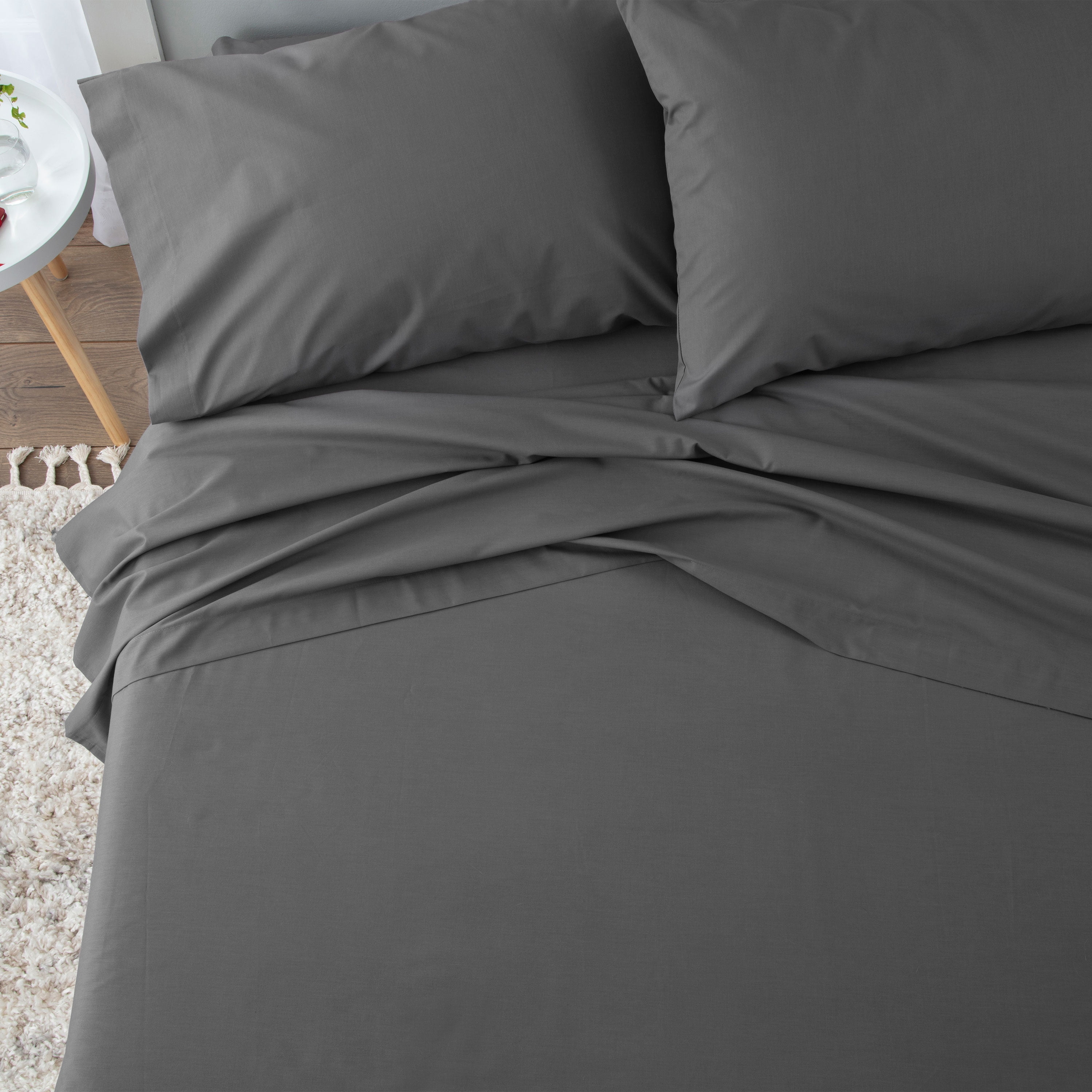 Soft Lightweight Brushed Cotton Blend Bed Sheet Set – 3-Piece Twin – Gray