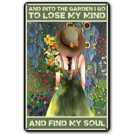 Funny "And Into The Garden I Go" Metal Sign: Women's Garden Gift for Yard, Backyard, Patio & Porch Decor, 12" x 8", (256)