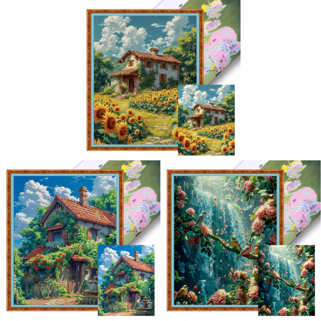 Kit Punto Cruz Con Casa Hilo Algodón Ecológico Bordado 11CT 45x55cm