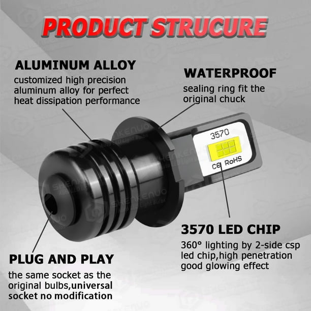 H3 LED Bulbs DRL Fog Light Lamps for Polaris Slingshot S SL SLR 