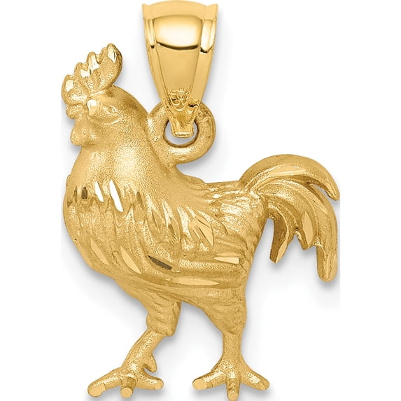 14K Yellow Gold Satin D/C Rooster Pendant Made In United States d4592