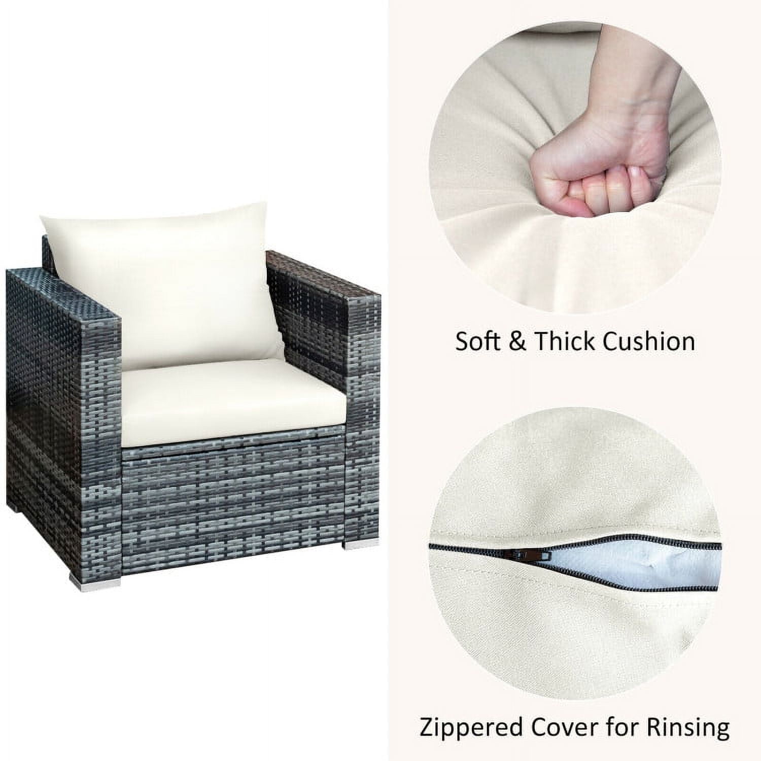 Aimee Lii 3 Pcs Patio Rattan Furniture Bistro Sofa Set with Cushioned, Modern Patio Furniture, White Aimee Lii 3 Pcs Patio Rattan Furniture Bistro Sofa Set with Cushioned, Modern Patio Furniture, White