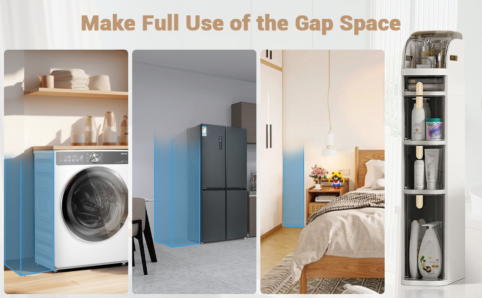 Slim Bathroom Storage Cabinet with Drawers & Tissue Box, Plastic Narrow Rolling Bathroom Tower Cart Waterproof & No Installation for Small Spaces Kitchen Laundry Living Room