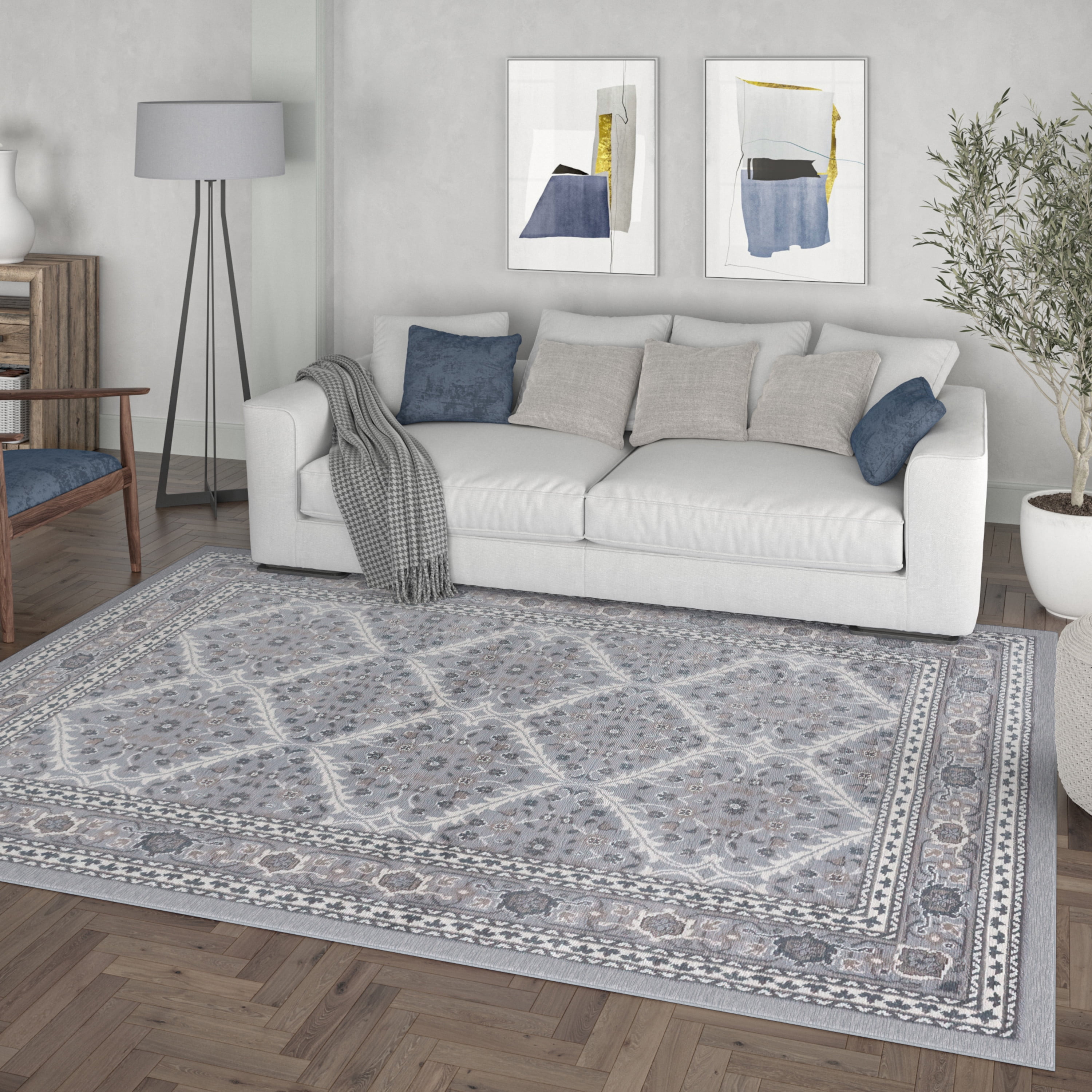 Madison Traditional 9' x 12' Gray and Cream Polypropylene Indoor Area Rug