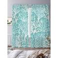 thumbnail image 4 of Summer Gradient Sheer Curtains 84 Inch Long 2 Panels, Teal Ocean Coral Coastal Light Filtering Rod Pocket Curtains, Sheer Voile Drapes for Living Room Bedroom, 52"x84", 4 of 8