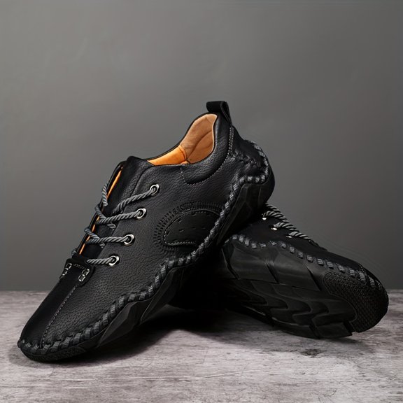 Men's Casual Handmade Leather Shoes Comfortable Lightweight Outdoor Walking Sneakers for Travel, Daily Wear, and Leisure Activities