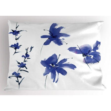 Plum Pillow Shams Traditional Pillow Sham Oriental Ancient Watercolor Inspired Plum Blossom Petals Eastern Artwork Print, Decorative Standard Size Printed Pillowcase, 26 X 20 Inches, Dark Violet, by Ambesonne ()