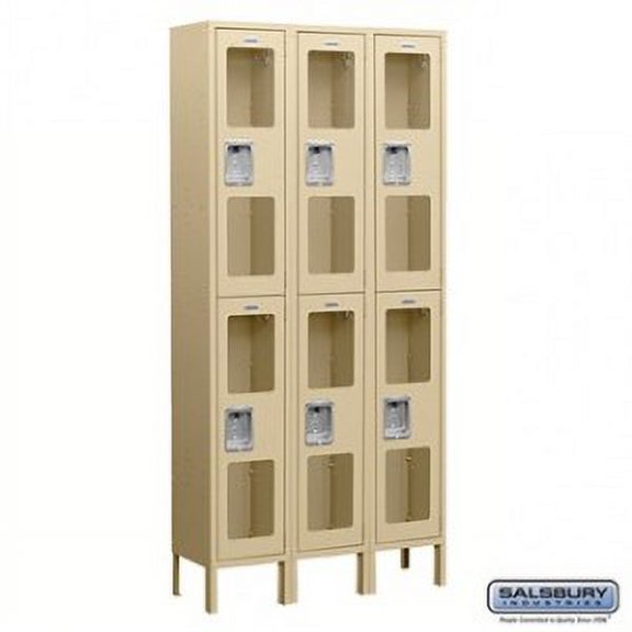 12" Wide Double Tier See-Through Metal Locker - 3 Wide - 6 Feet High - 15 Inches Deep - Tan - Unassembled