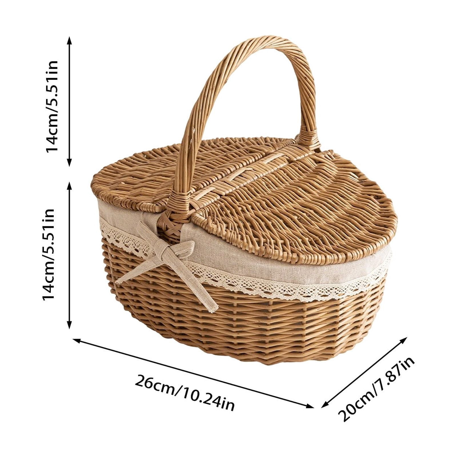 Adult Easter Basket, Picnic Basket, Handwoven Wicker Picnic Basket with Lid, Storage Hamper with Handle, Rattan Serving Basket for Outdoor, Beach, Camping