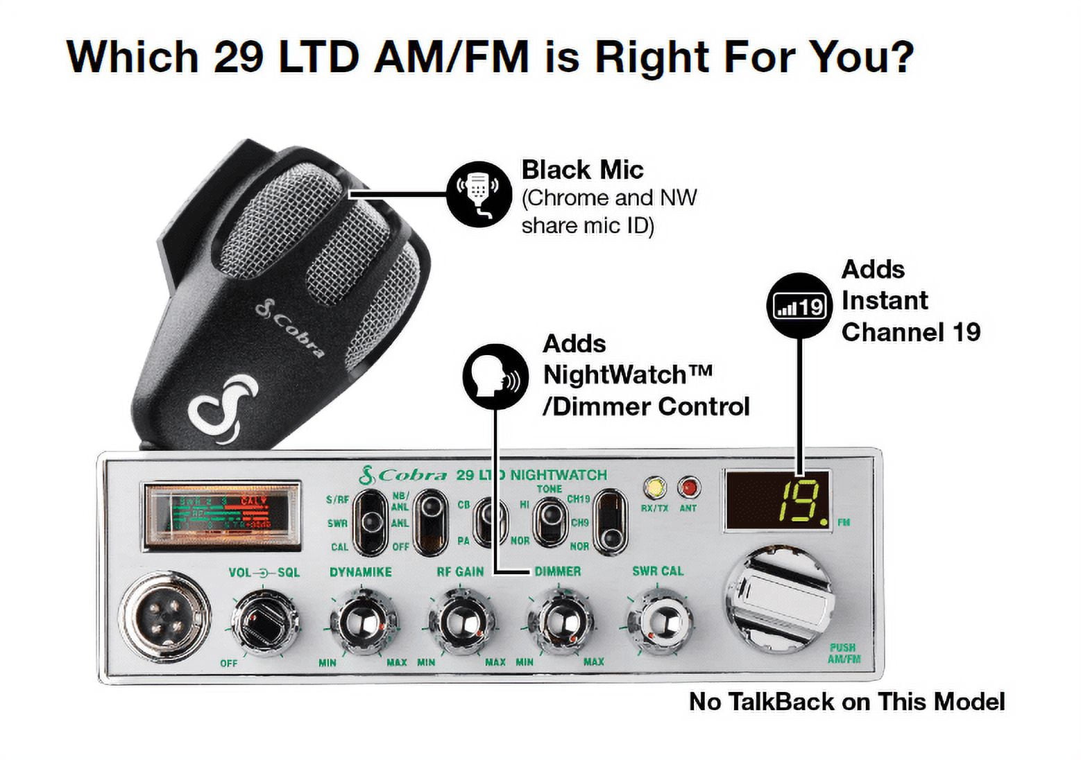 Cobra 29 LTD NW AM/FM Professional CB Radio, 40 Channels, 4 Watts, Instant Channel 9, SWR Calibration, Nightwatch Illumination Cobra 29 LTD NW AM/FM Professional CB Radio, 40 Channels, 4 Watts, Instant Channel 9, SWR Calibration, Nightwatch Illumination