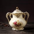thumbnail image 4 of 11 Piece Creative European Luxury Tea Set, Ivory Porcelain Ceramic Coffee Set With Metal Holder, Hand Painted Red And White Rose Flower, For Wedding Decoration, 4 of 7
