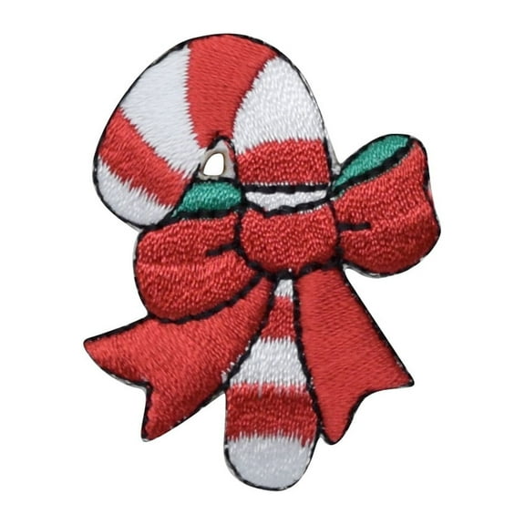 Christmas - Candy Cane - Red Bow - Iron on Applique/ Embroidered Patch