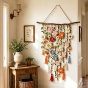 Bohemian Crochet Flower Wall Hanging Decoration Handmade with Sustainable Materials for Living Room Bedroom and Cafe Boho Home Decor(19.7"x31.5")