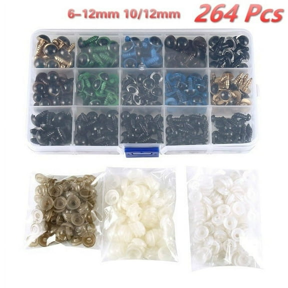 264pcs 6-12mm Mixed Craft Black Plastic Safety Eyes Colorful Eyes Teddy Bear Doll Animal Crafts DIY