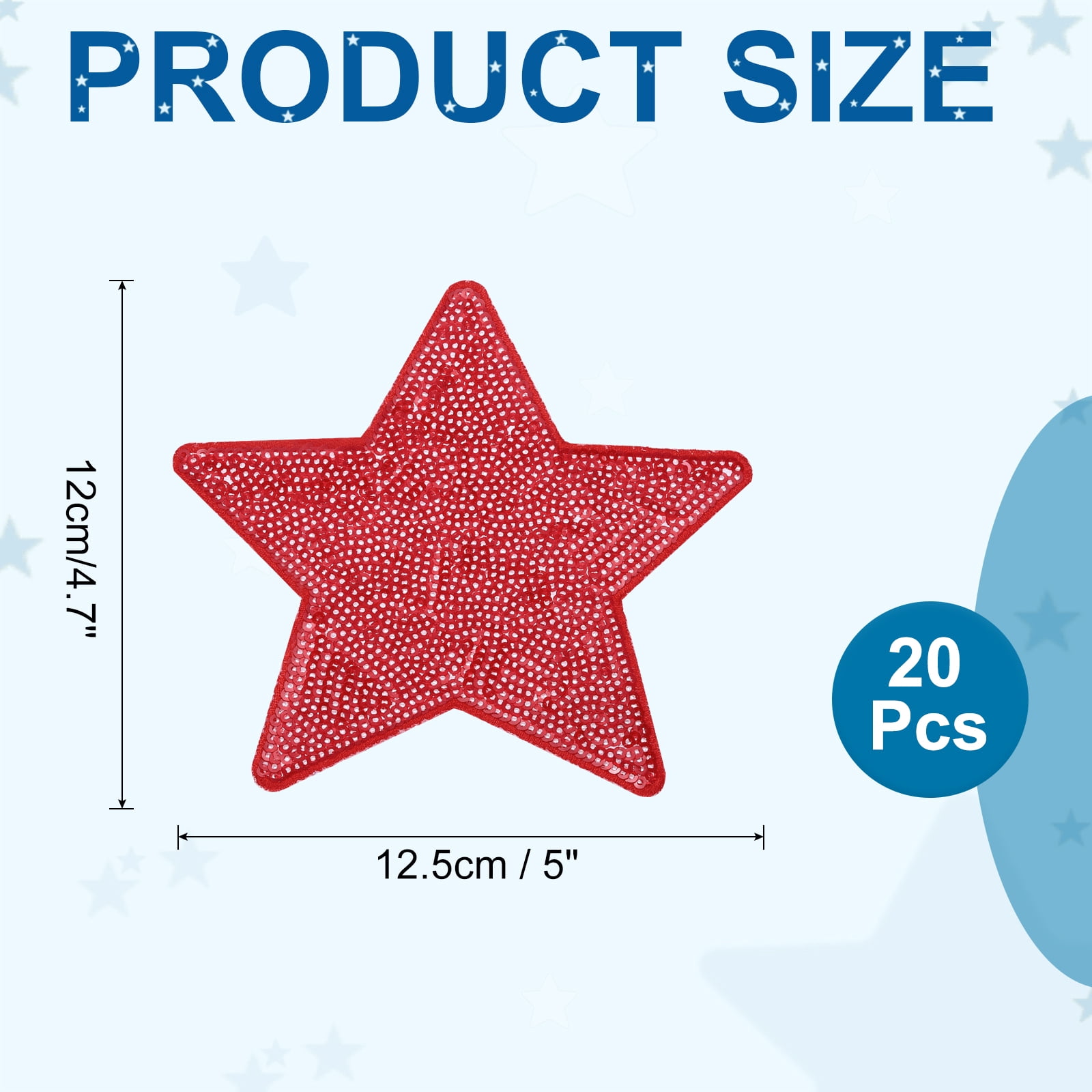 Uxcell Sequin Star Iron on Patches, Embroidery Sequin Patches for Clothing Repair Backpack Shoes Decorations Red 5 in