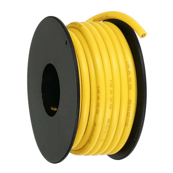 Uxcell 14AWG Flexible Silicone Wire 6m/20ft, 14 Gauge Tinned Copper Electrical Stranded Wire 200 Celsius/392 Fahrenheit High Temperature Hookup Spool for DIY Model Wiring, Yellow