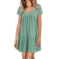 thumbnail image 2 of Summer Women V Neck Flowy Babydoll Dresses Short Sleeve Swing Shift Loose Casual Mini Dress, 2 of 5