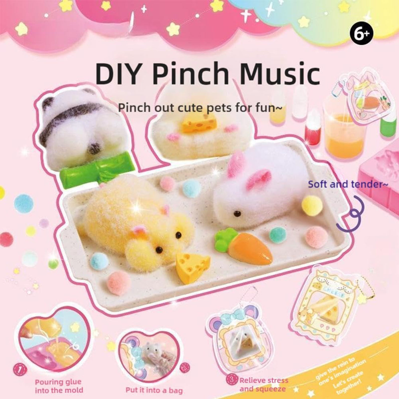 YUNAFFT Paint Your Own Kit,Hamster/Mouse/Rabbit Super Soft Silicone Rubber Making Kits,Small Stress Relief Squishies Squeeze Sensory Toys Gifts for Children Christmas Party Favor Gift
