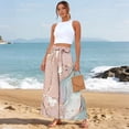 thumbnail image 5 of Womens Beach Wide Leg Pants Elastic High Waist Ties Ruffle Hem Flowy Palazzo Pants with Pockets Light pink S, 5 of 5