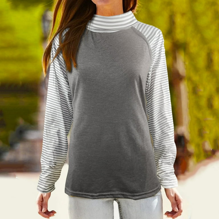 JDEFEG Cotton Blend Long Sleeve Womens Ladies Stripe Panel Raglan