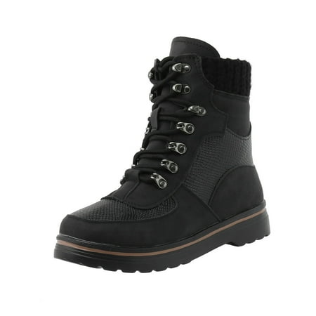 

GNEIKDEING Ladies Solid Color Patchwork High Top Round Toe Elasticated Lace Up Short Boots Gift on Clearance