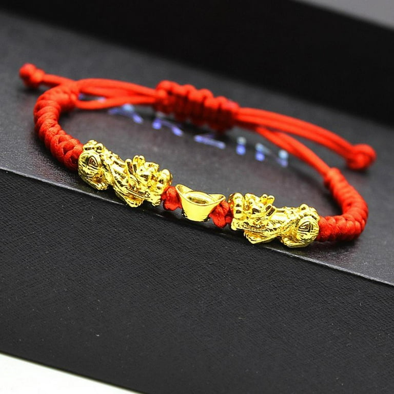 HARR Red String Bracelet with Double Pi Xiu Gold Pi Yao Adjustable Braided Rope Feng Shui Wealth Good Luck Bracelets Amulet Wristband for Women Men