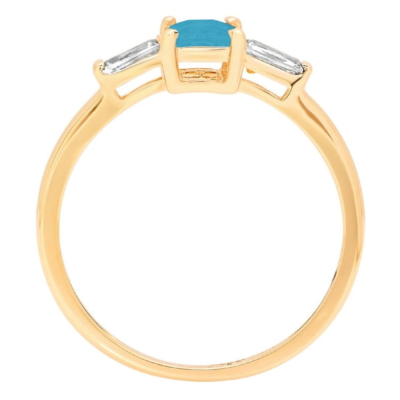 0.8 ct Emerald Cut Simulated Turquoise Three-Stone Engagement Ring for Women in 14K Yellow Gold